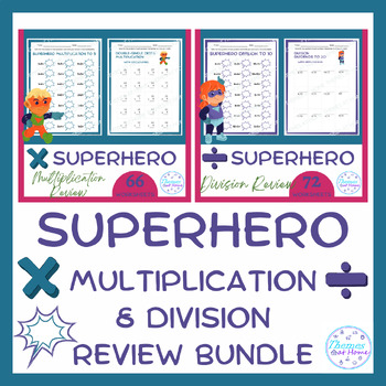 Preview of Superhero Multiplication & Division Review Worksheets Bundle