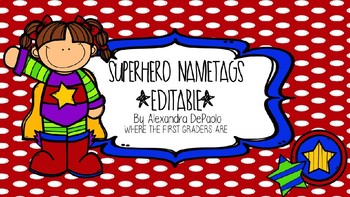 superhero name tags editable by where the first graders