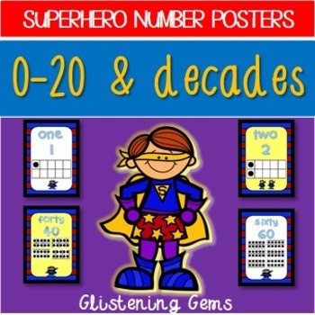 Preview of Superhero Number Posters - Superhero Classroom Decor