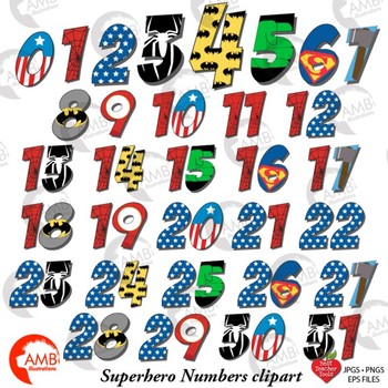 Preview of Superhero Numbers Clipart, {Best Teacher Tools} AMB-2110