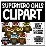 Superhero Owls Clipart Set for Classroom Decor, COMMERCIAL USE OK