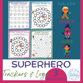 Preview of Superhero Reading, Homework, and Chore Trackers & Logs