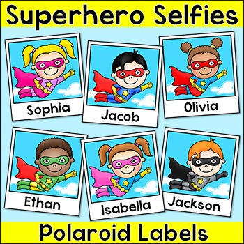 Preview of Superhero Name Tags Labels - Selfie Polaroids Classroom Decor