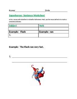 Preview of Superhero Sentence Worksheet