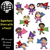 Superhero Stars with a Pencil Clip Art