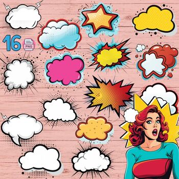 Preview of Superhero Text Template ,Comic Style Speech Bubbles Clip Art Commercial Use