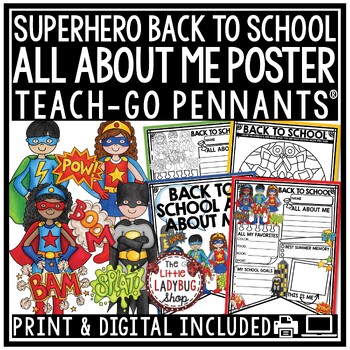 Preview of Superhero Theme Back to School Bulletin Board, All About Me Writing Poster