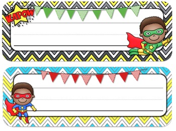 superhero theme desk tags and name plates editable by mickenzie baker