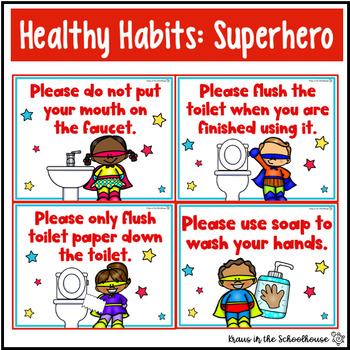 Superhero Theme Healthy Habits Posters by Kraus in the Schoolhouse