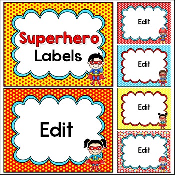 Preview of Superhero Theme Editable Labels - Make Classroom Posters, Name Tags, Signs, etc
