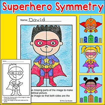 Preview of Superhero Theme Lines of Symmetry Activity - Math Art Center or Early Finisher