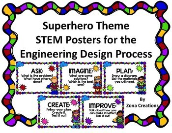 Preview of Superhero Theme STEM Posters for Engineering Design Process