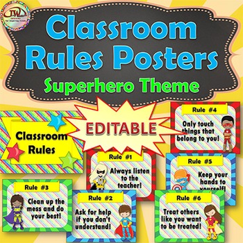 SUPERHERO Classroom Rules Posters - EDITABLE - Wall Display or Bulletin