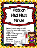 Superhero Themed Mad Math Minute Addition Facts Sums to 20