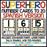 Superhero Themed Number Card Posters from 1-20 Spanish Version