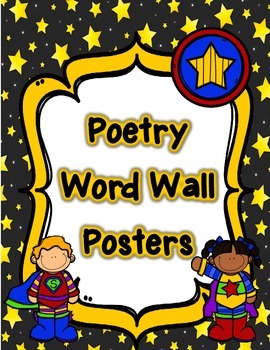 Preview of Superhero Themed Word Wall Poetry Posters in English and Spanish