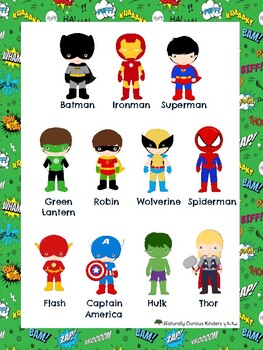 Mierda Nube Preferencia Superhero Word List - Add to writing/literacy Center or Superhero Unit!