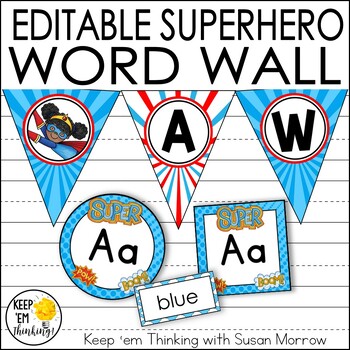 Preview of Superhero Word Wall- EDITABLE! Superhero Classroom Decor