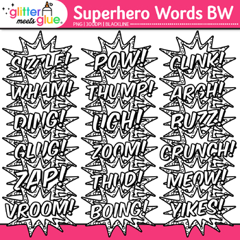 superhero action words png