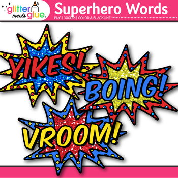 superhero words clipart