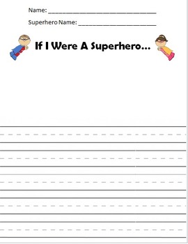 Superhero Writing Worksheet by Jill Katherine | Teachers Pay Teachers