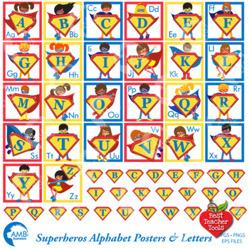 Preview of Superhero Alphabet Clipart, Letters Posters, {Best Teacher Tools } AMB-496