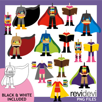 Preview of Superhero body with books clip art, 22 graphics