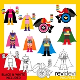 Superhero day, body with books clipart. Standing and in wh
