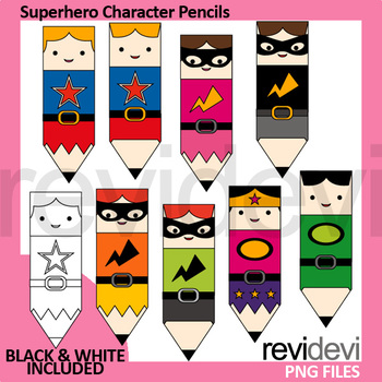 Preview of Superhero clip art / Superheroes character pencils clipart