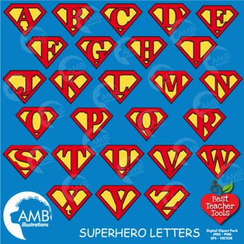 Preview of Superhero Clipart, Superhero Letters, Superhero Alphabets Clip art, AMB-481
