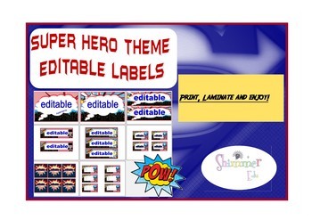 Preview of Super hero  inspired theme labels back to school decor
