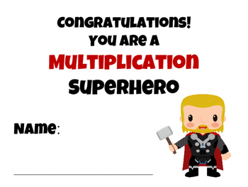 Preview of Superhero theme math fact certificate CCS math fluency reward