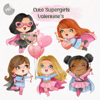 Preview of Superhero valentine's Clipart, Baby girls Super Hero clipart