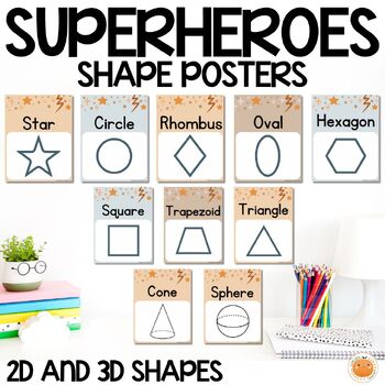 Preview of Superheroes 2D & 3D Shape Posters for Classroom Decor, Back to School