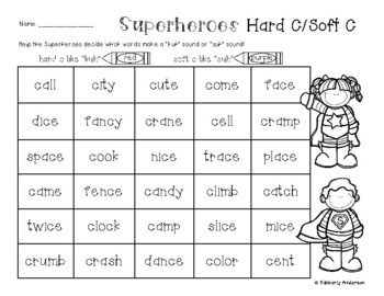 Superheroes Hard C / Soft C Practice by Beached Bum Teacher | TpT