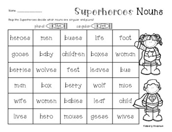 Superheroes Plural Vs Singular Nouns Worksheet Practice Tpt