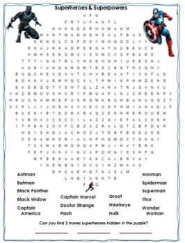 Superheroes Superpowers Crossword Puzzle and Word Search Combo