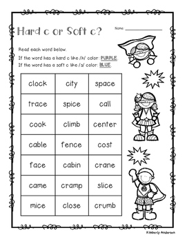 superheroes word work hard c soft c hard g soft g sort and color code