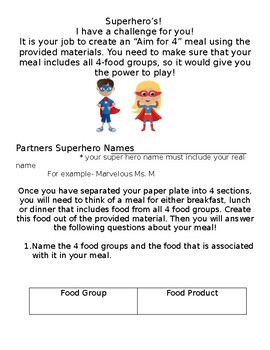 Preview of Superheros Four Food Groups Project