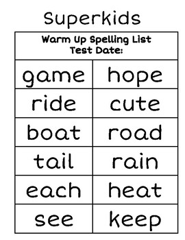 Preview of Superkids Spelling Lists Units 1-16