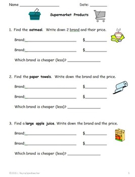 supermarket community outing printable activities for secondary life skills