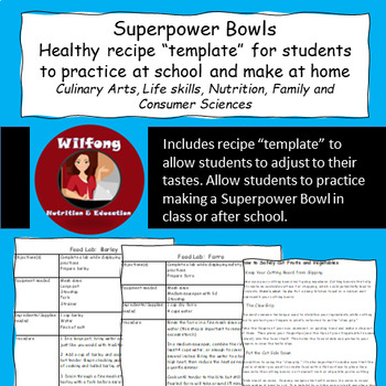 Preview of Superpower Bowl Recipe Template: Culinary Arts, Life skills, Nutrition, FACS