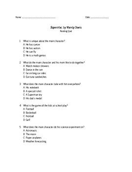 Superstar by Mandy Davis Quiz by Ms Masters is Reading | TpT