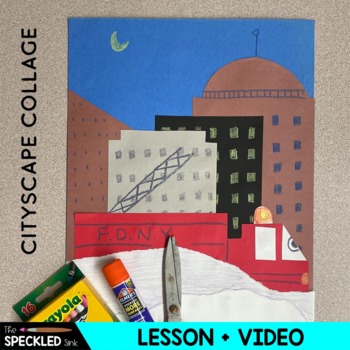 Preview of Supertruck Cityscape Art Lesson Plan & Video Demo. Paper Collage