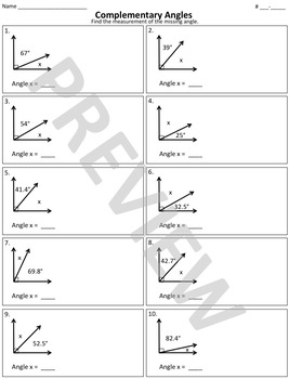 supplementary angle worksheets
