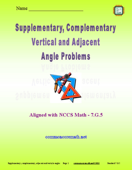 Preview of Supplementary, Complementary, Verticle and Adjacent Angle Problems - 7.G.5