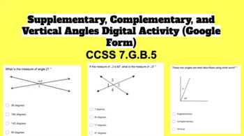 Preview of Supplementary, Complementary, and Vertical Angles Digital Activity (Google Form)