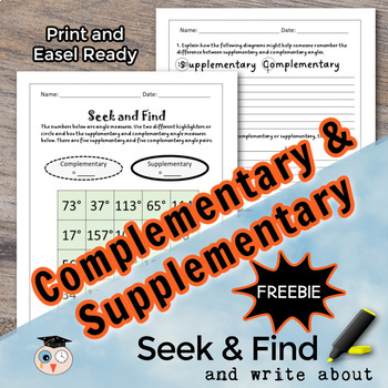 Preview of Supplementary and Complementary Angles - Seek and Find Activity