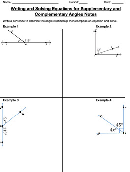 Preview of Supplementary and Supplementary Angles Notes AND Assignment