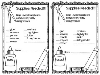 Preview of Supplies Needed Note